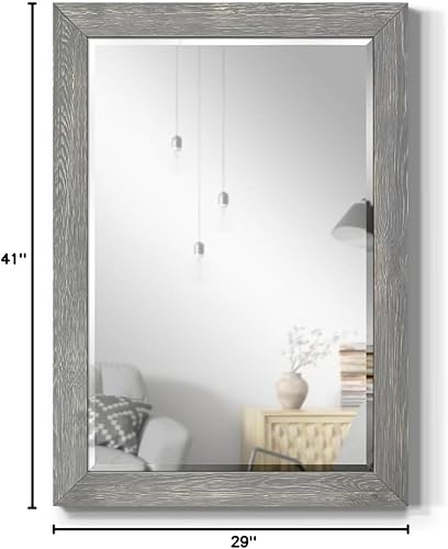 Miniatura 7 de Wexford Home Espejo rústico gris, espejo de pared rectangular con marco de madera desgastada para decoración del hogar, se puede colgar de forma