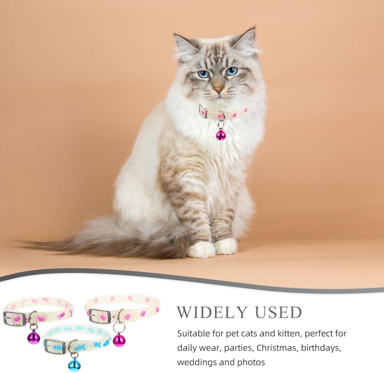 6pcs Glow in the Dark Cat Collars with Bells - Soft Silicone Light up Puppy Collar Decorative Fluorescent Ornament for Small Pets Dogs and Cats - Adjustable Range 7.48-10.24in