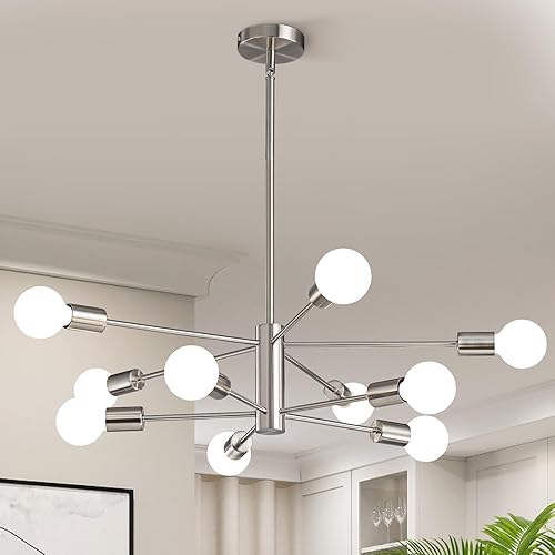 Miniatura 13 de KAISITE Lámpara de araña Sputnik moderna – Lámpara de techo de granja negra de 12 luces para comedor, cocina, sala de estar negro (12-Light-Black),6