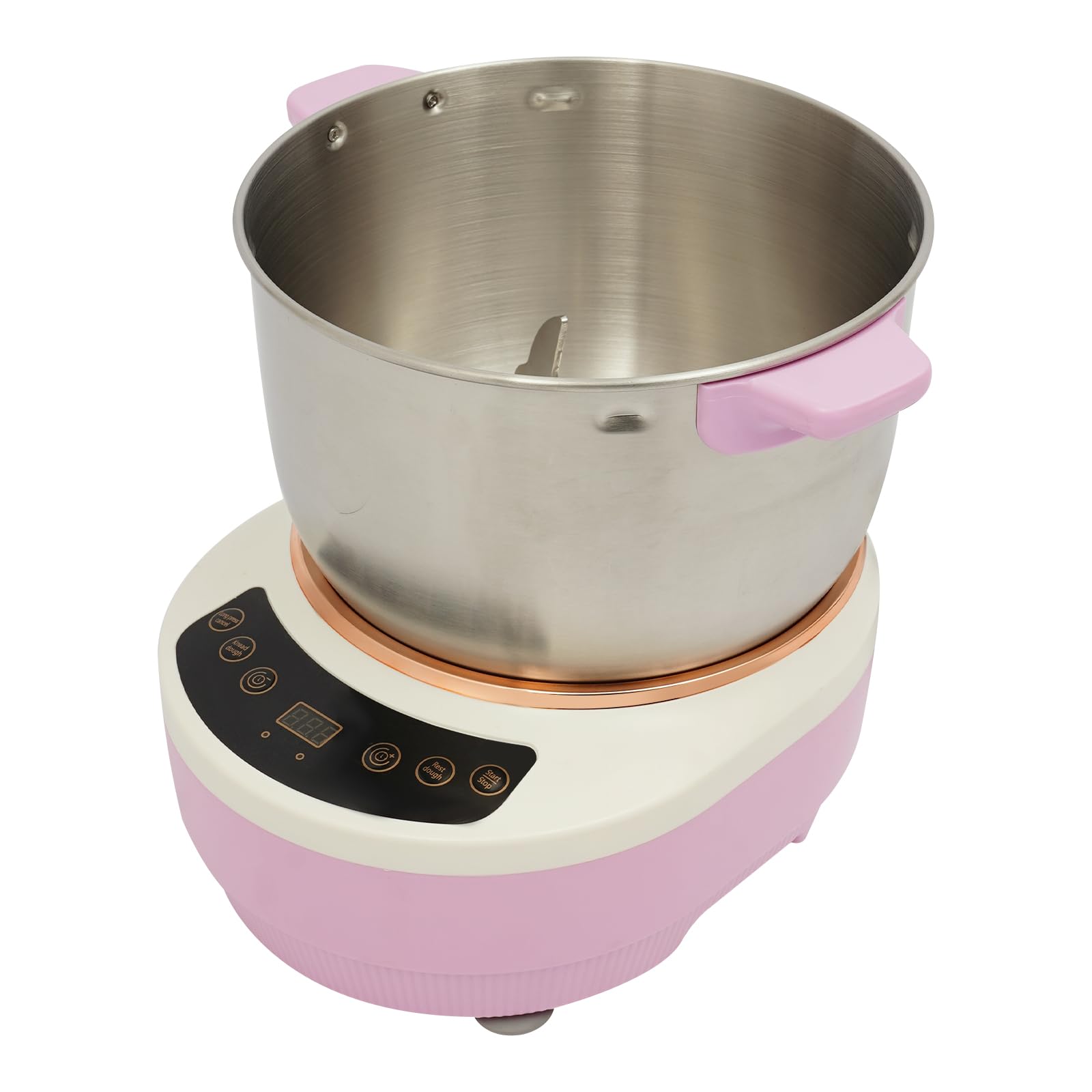 Acero Inoxidable Amasadora Eeléctrica avec Fonction Fermentation | 7 Litros Rosa Maquina de Masa, con Tapa Transparente, Diseño Silencioso, Preparación de Pan y Pasta