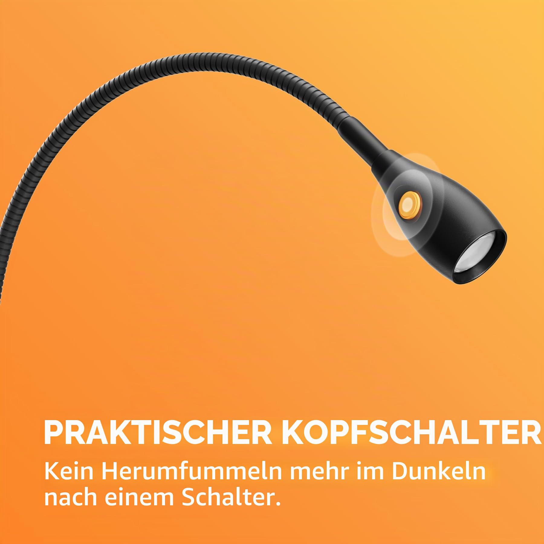 acegoo Minimalistisches Leselicht für Clip-on-Lampe, Bettkopfteil, dimmbares Buchlicht, 3000 K/Bernsteinfarbenes Licht mit USB-C-Adapter, flexibler Schwanenhals & praktischer Lampenkopfschalter, CRI