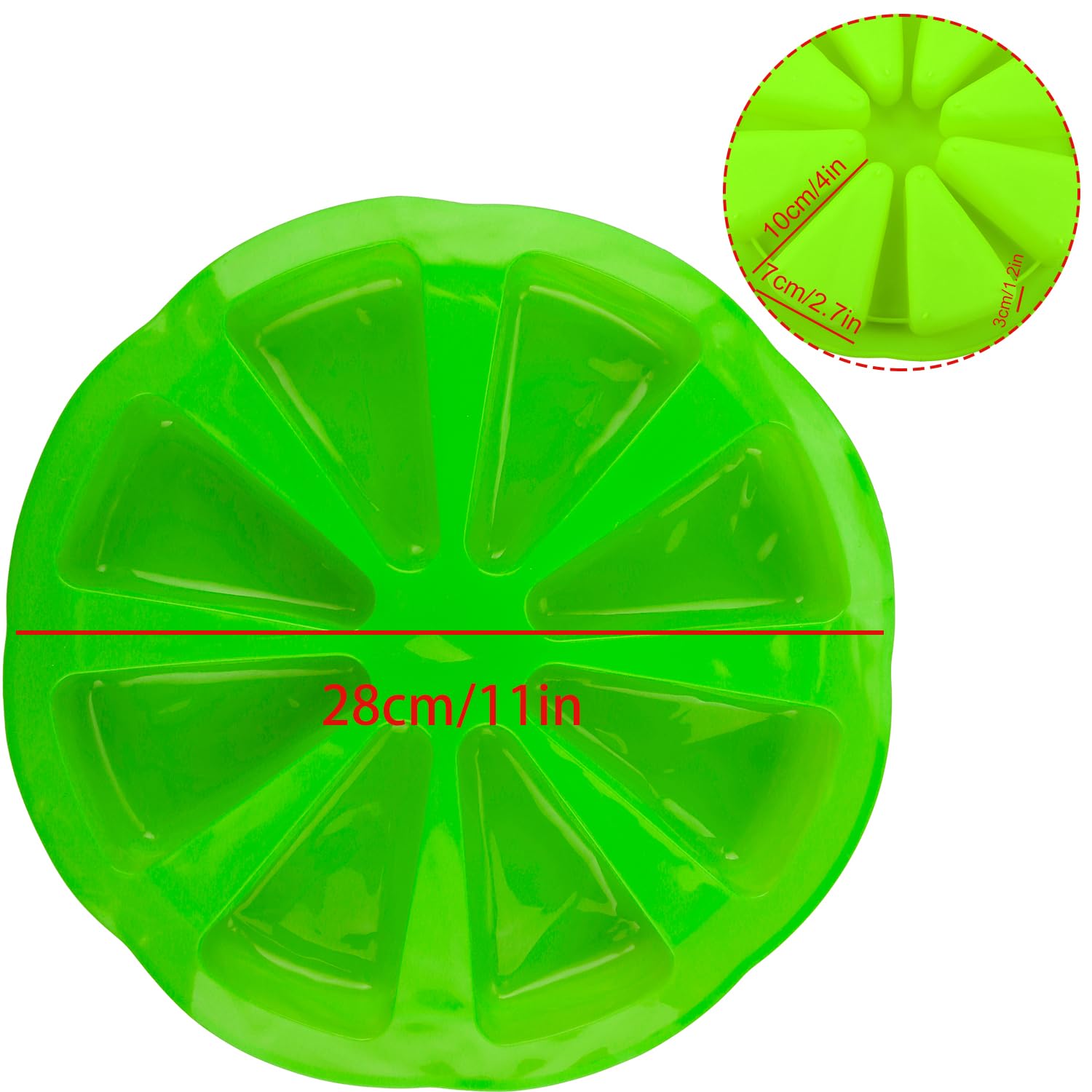 Moule à Gâteau Silicone 8 Cavités Triangulaires | Diamètre 27.5 Cm, Anti- adhésif | Pour Brownies, Pizza, Scones, Savon (vert