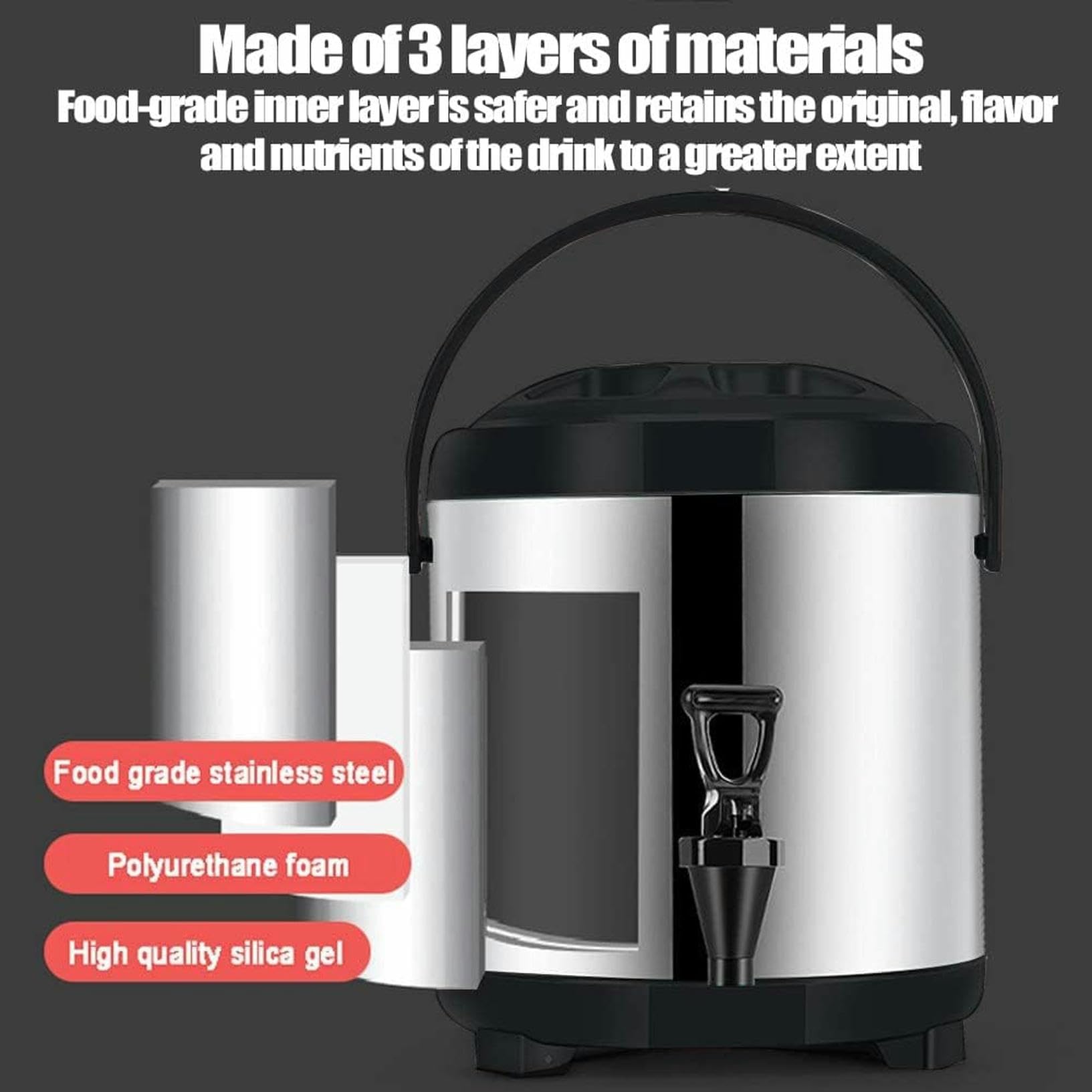 Cubo de té con Leche isotérmico Comercial de Acero Inoxidable, Barril isotérmico para cafeterías, para Que los Clientes beban.
