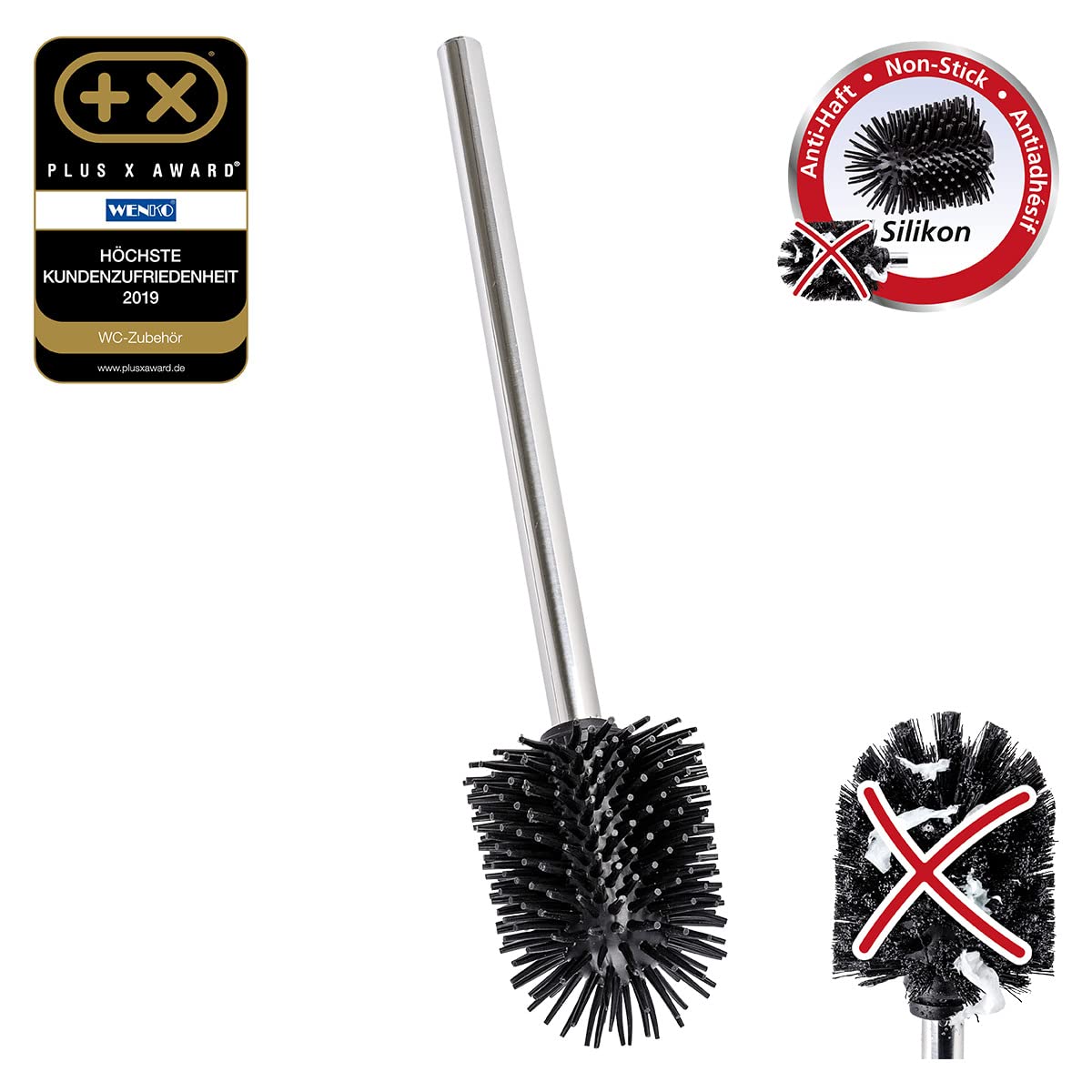 Set di 4 scopini per WC in silicone, scopini per WC, scopino di ricambio con manico in acciaio inox, diametro 7,5 cm, nero | Leroy Merlin