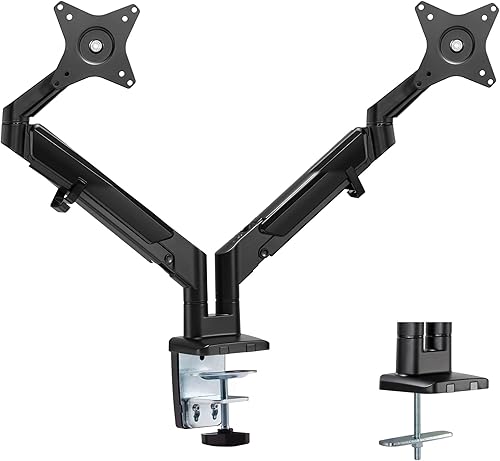Miniatura 2 de Mount-It! Brazo de monitor dual para 2 monitores de 17" a 32" pantallas, soporta 19.8 libras por brazo, altura ajustable, inclinación/giro/rotación,