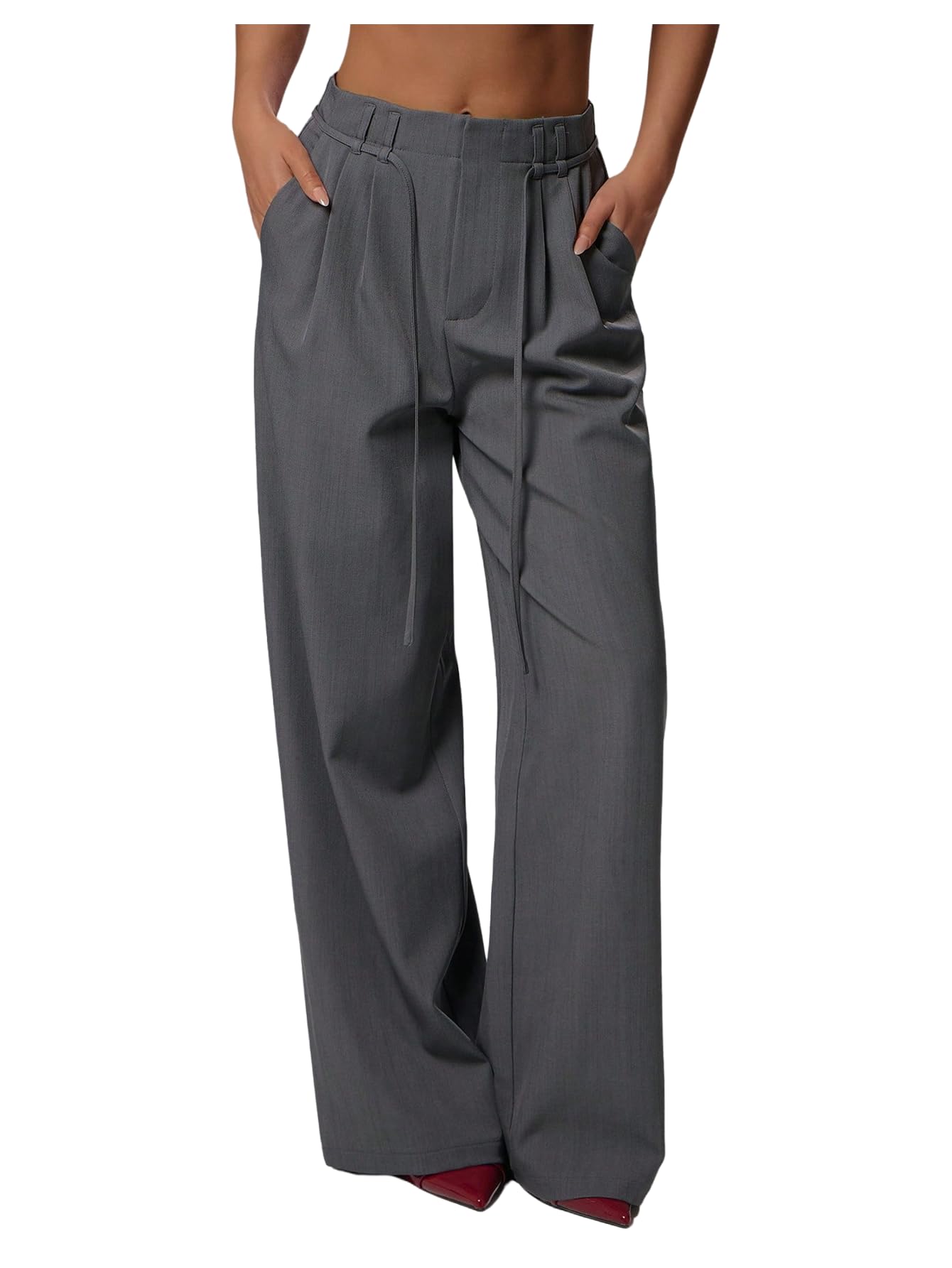 GORGLITTER Womens Low Rise Waisted Dress Pants Dressy Work Office Wide Leg Straight Business Trousers Slacks Pants