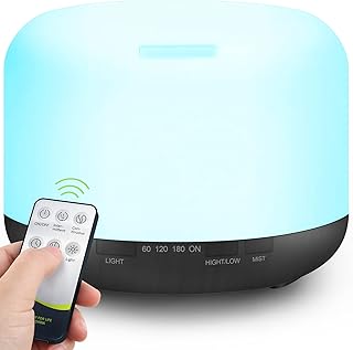 Essential Oil Diffusers,500ml Ultrasonic Air Scented Aroma Diffuser Humidiffier with Adjustable Mist Mode,Water-Less Auto Shut-Off & 7 Color LED Lights for Office Home Study Yoga SPA