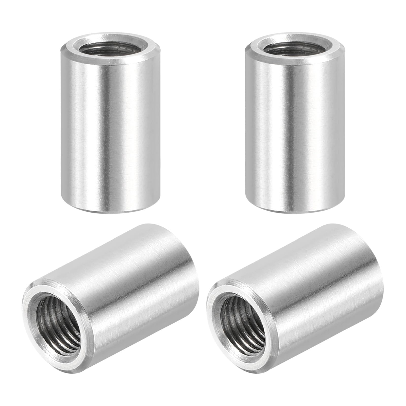 PATIKIL M8x1mm Pitch 304 Stainless Steel Round Coupling Nuts, 4 Pcs 20mm / 0.79" Length Metric Fine Thread Connector Sleeve Rod Bar Stud Fully Threaded Nut Fasteners, Silver Tone