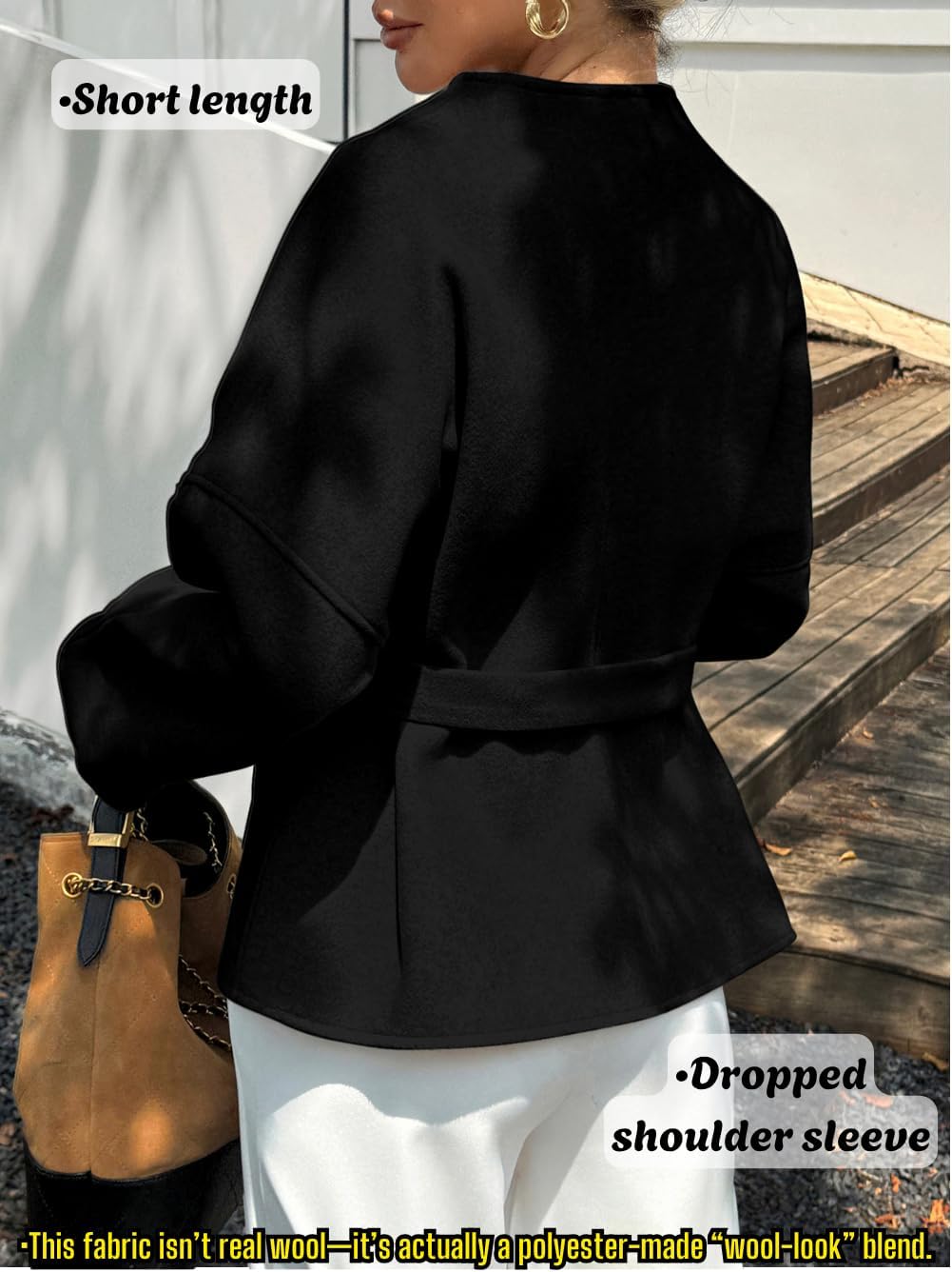 Old Money Women Cropped Pea Coat, Short Wrap Belted Blazer Jackets, Winter Work Office Business Fashion Casual Outfit