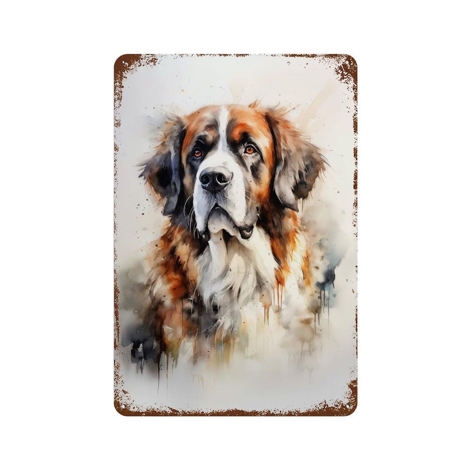 Vintage Rust Metal Sign with Saint Bernard Dog Design 11.8"x7.9", for Farmhouse, Kitchen And Entryway Decor, Novelty Wall Decor
