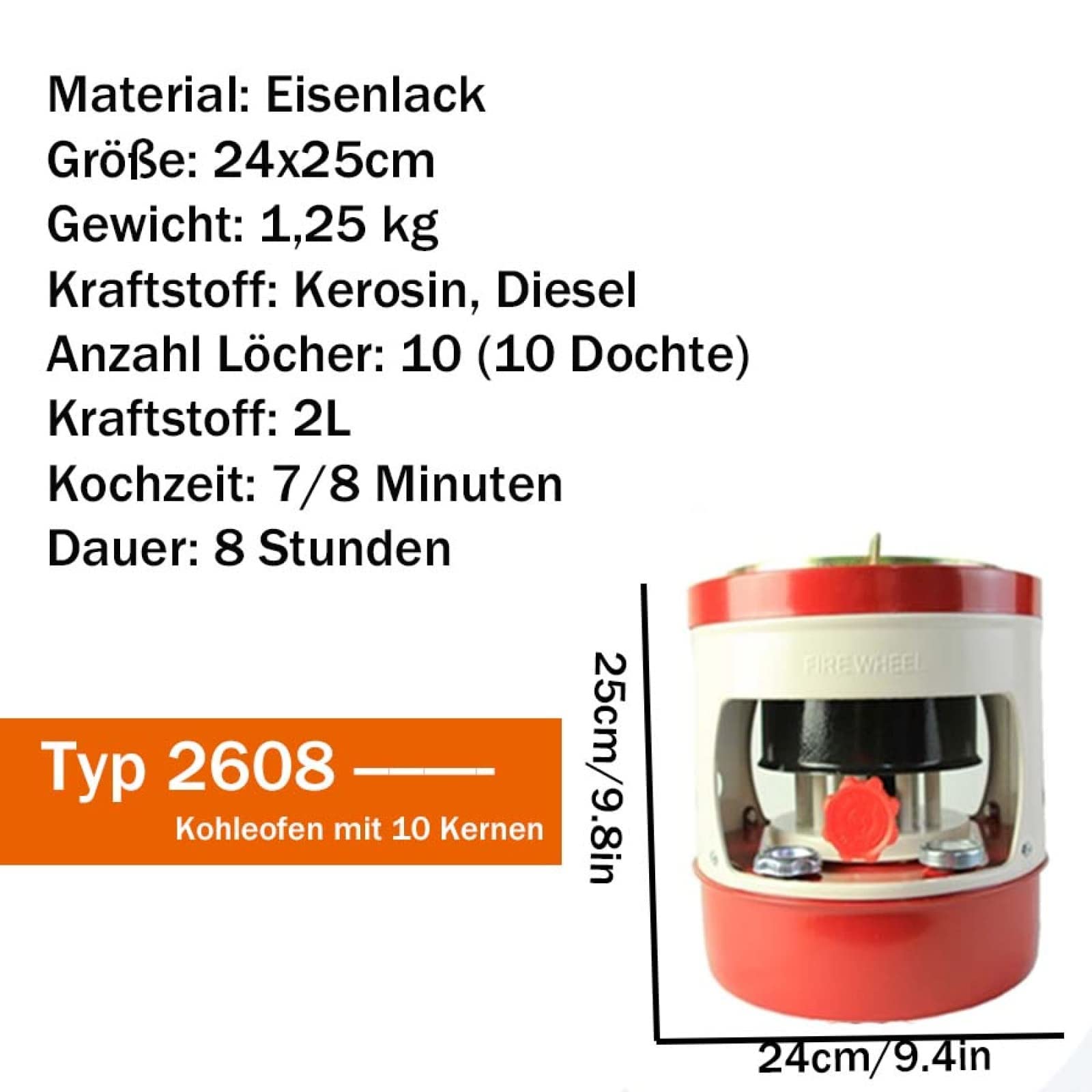Petroleumofen für den Innenbereich, tragbare Heizung nimmt keinen Platz ein, 10 Dochte