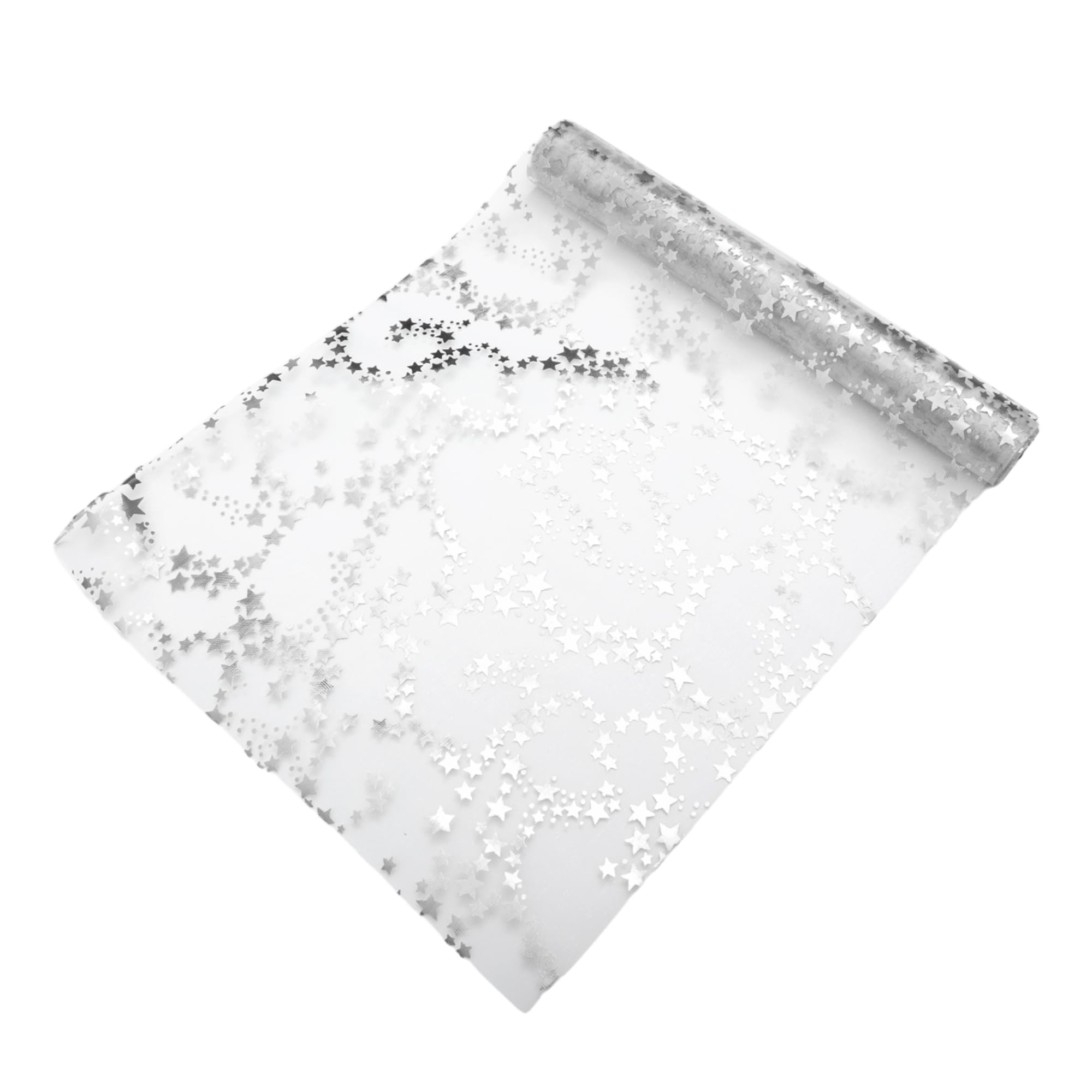Chemin de table étoilé argenté en polyester 275x28cm pour décoration festive