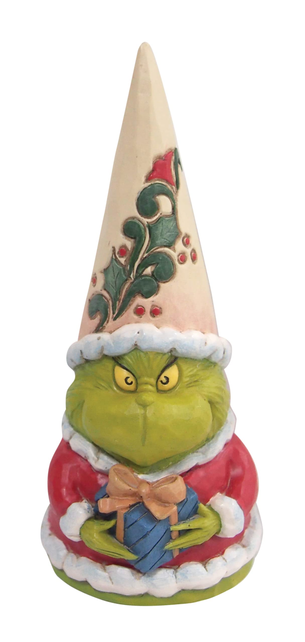 Enesco Jim Shore Dr. Seuss The Grinch Gnome Holding a Gift Figurine, 5.5 Inch, Multicolor,Green