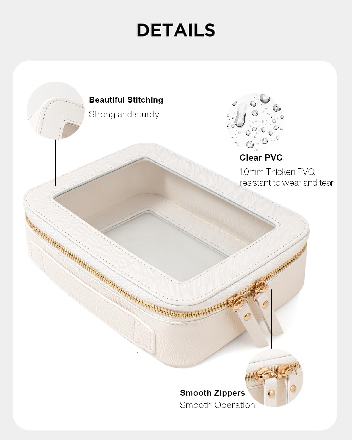 KOTORA Clear Makeup Bag Organizer Set,Portable Travel Toiletry Case for Women, Vegan Leather Cosmetic Pouch Car Bag for Essentials Car Accessories for Women Girls(White) - Image 3