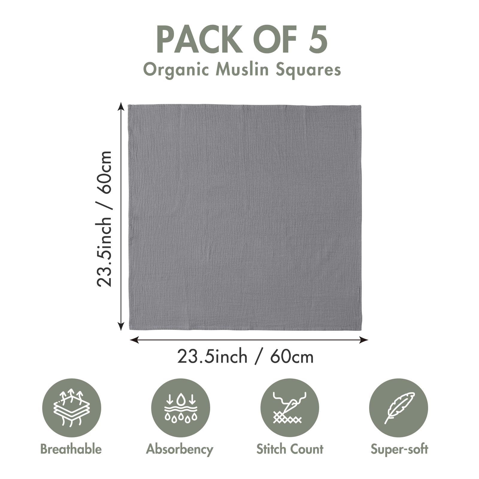 Muslin Cloths for Baby Muslin Squares Swaddle Blankets Neutral Receiving Blanket Swaddling for Newborn Boys and Girls 5 Pack Breathable and Skin-Friendly Swaddle Wrap for Infant Baby LMF5003 - Image 3