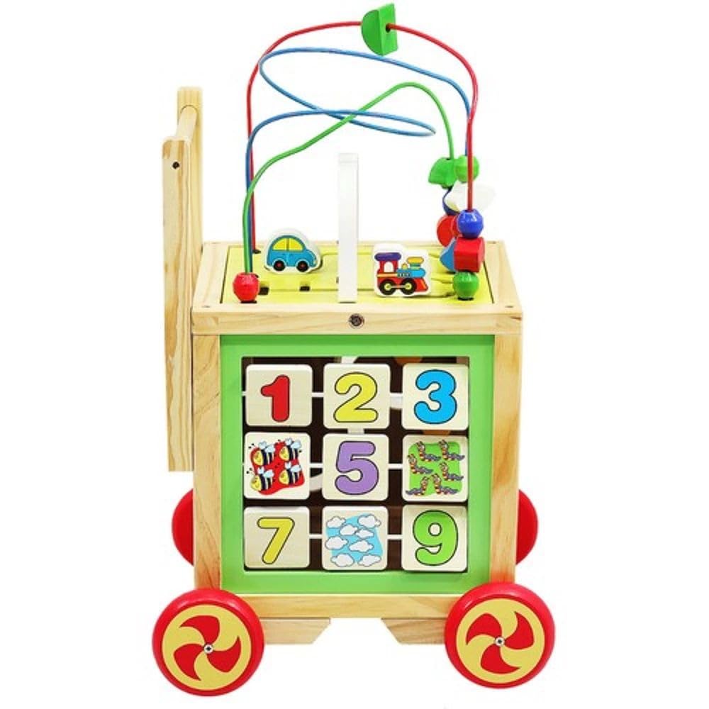 Cubo de Actividades. Andador de Madera para Bebé – Cubo de Actividades 5 en 1 con Laberinto de Cuentas, Juegos Educativos y Motricidad – Juguete de Aprendizaje para Niños a partir de 12 Meses.