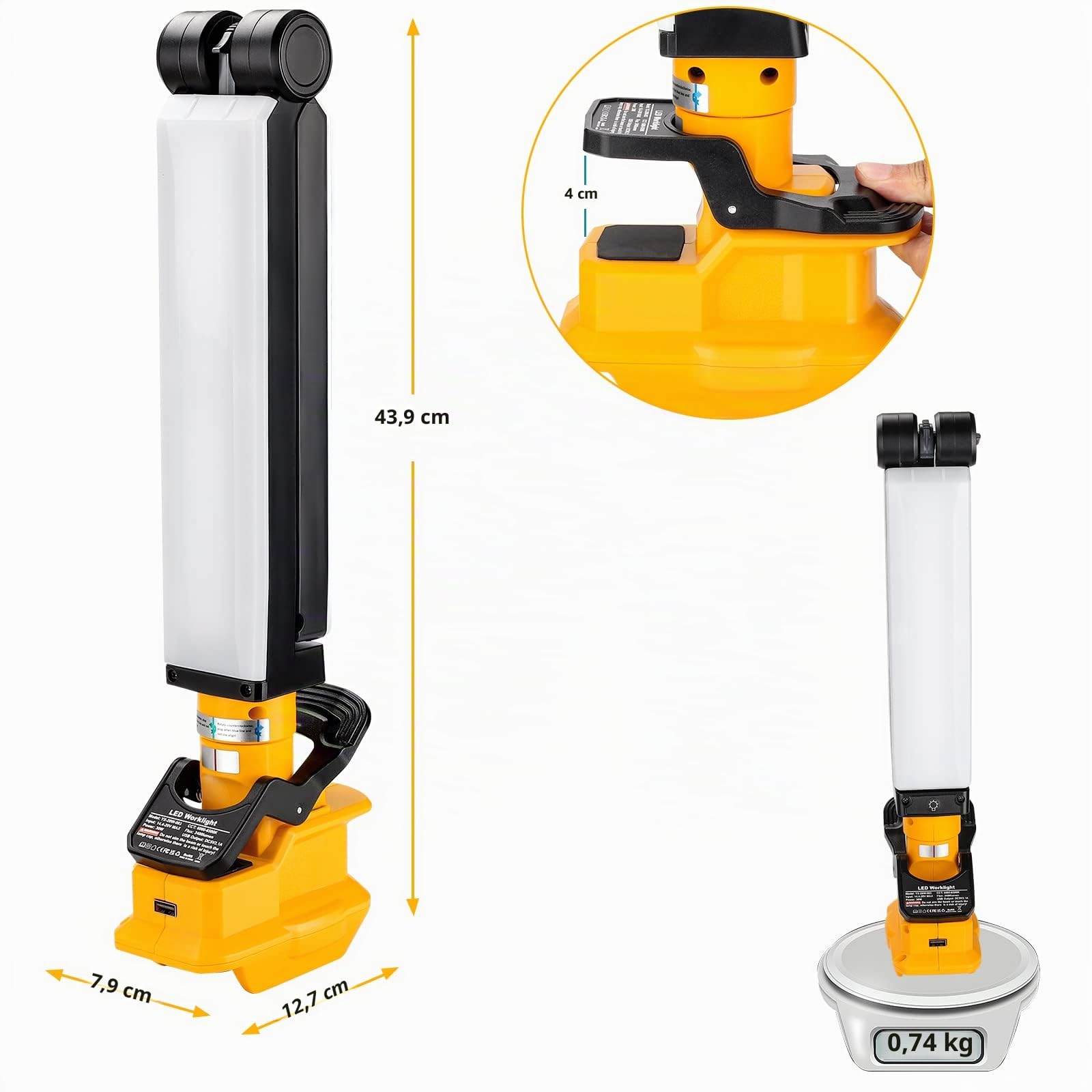 Taingwei Luce da Lavoro a LED 2400LM con Clip Compatibile con Batteria al Litio Dewalt 18V, Luce di inondazione da 30W per Riparazione Auto, Campeggio, Illuminazione di Emergenza e Cantiere