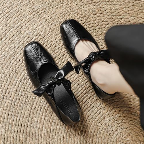 Womens Mary Jane Flats Shoes, Closed Square Toe Ballet Flat, Bow Strap Dressy Comfortable Slip On Dress Shoes4