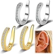 2 Pairs Ear Clip On Earrings Ear Cuff Adjustable Ear Corrector Gold Silver No Holes for Women