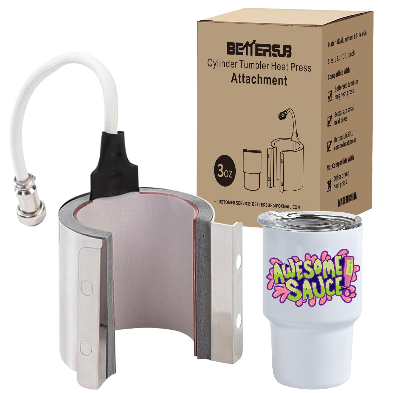 Accesorio para vaso de transferencia térmica BetterSub con prensa de calor de gel de sílice de 110 V para máquina de prensado por calor, vaso de chupito de 3 oz de acero inoxidable