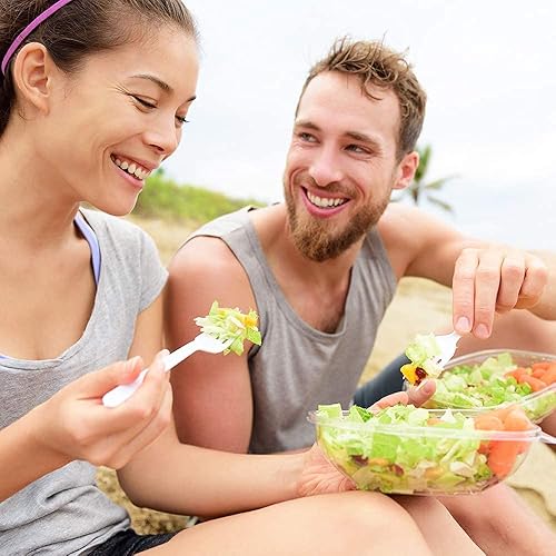 Miniatura 6 de Paquete de 800 Tenedores y cucharas de plástico blanco desechables extra pesados, cubiertos blancos resistentes, fiestas, cenas, servicios de