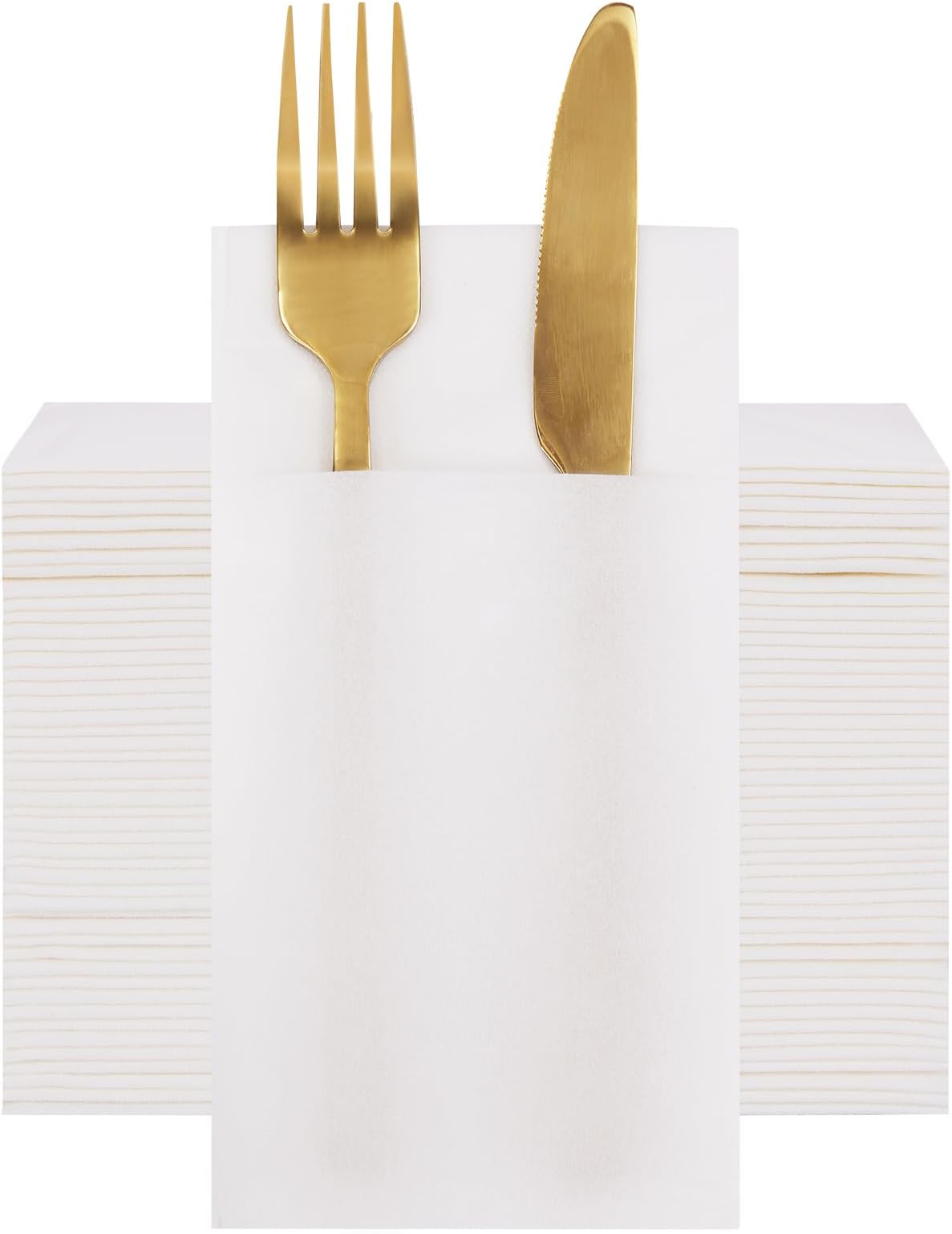 Prefolded Linen Feel White Paper Napkins, Disposable Napkins Cloth Like with Built-in Flatware Pocket, for Wedding Party, Birthday,Dinner,Gatherings,50 Count