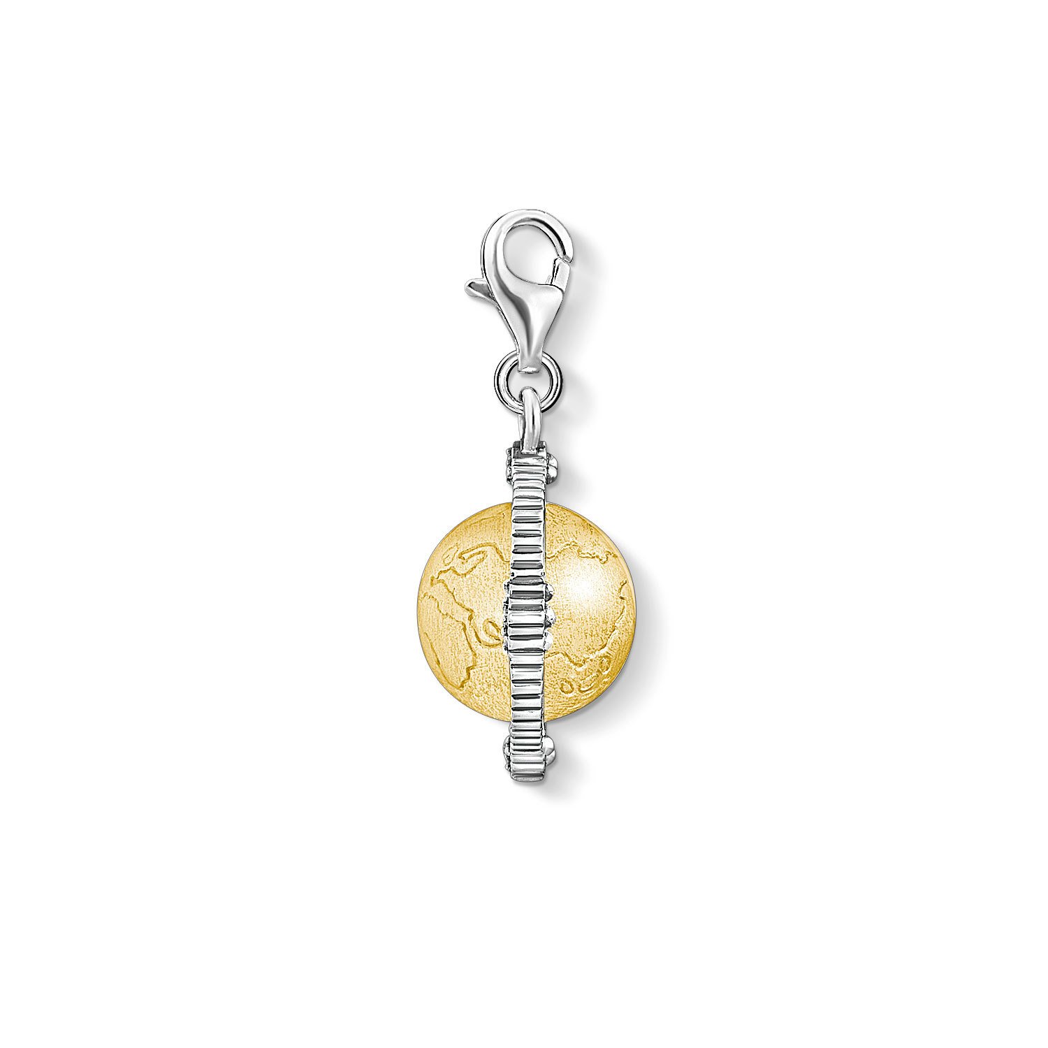 THOMAS SABO Charm-Anhänger Vintage Weltkugel 925er Sterlingsilber, Geschwärzt; 750er Gelbgold Vergoldung