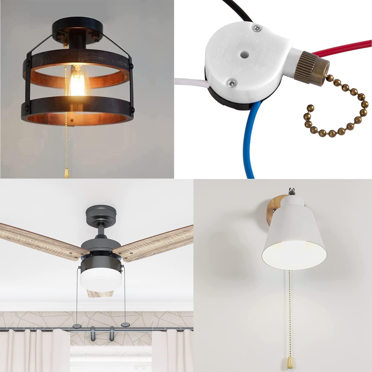 ZE-208s Ceiling Fan Switch – 3 Speed 4 Wire Pull Chain Replacement, Bronze, Fits Hunter/Hampton Bay/Harbor Breeze (2-Pack)