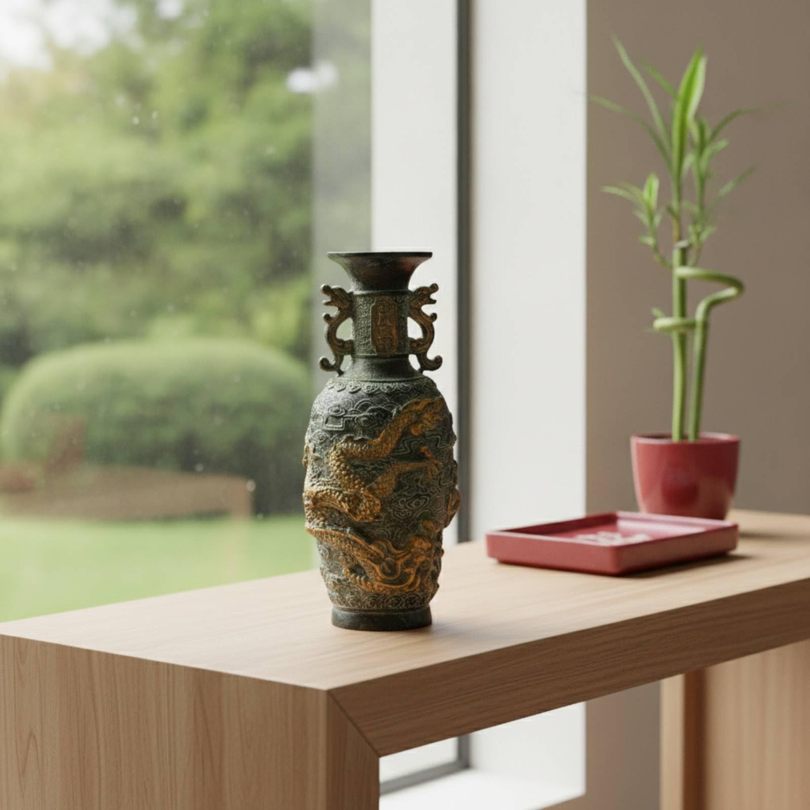 Colcolo Vaso Decorativo Vaso da Fiori Manici Centrotavola Scultura in Rame Stabile Peso 548 Texture Incisa Adatto per Consolle Mensole Studio