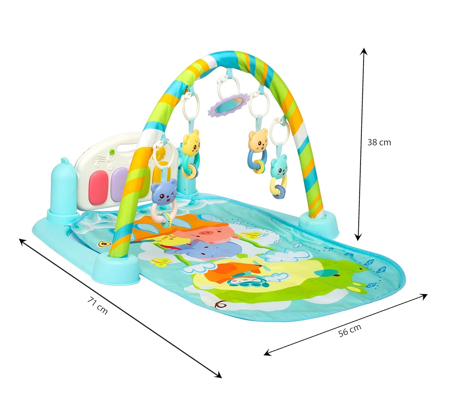TOYIQ 5-in-1 Baby Piano Gym Mat – Infant Music Fitness Rack & Rattle Toy Set – Early Learning Play & Crawling Mat with Hanging Toys – Educational Activity Center for Babies (Multicolor, Blue) (5-in-1Piano Gym Mat)