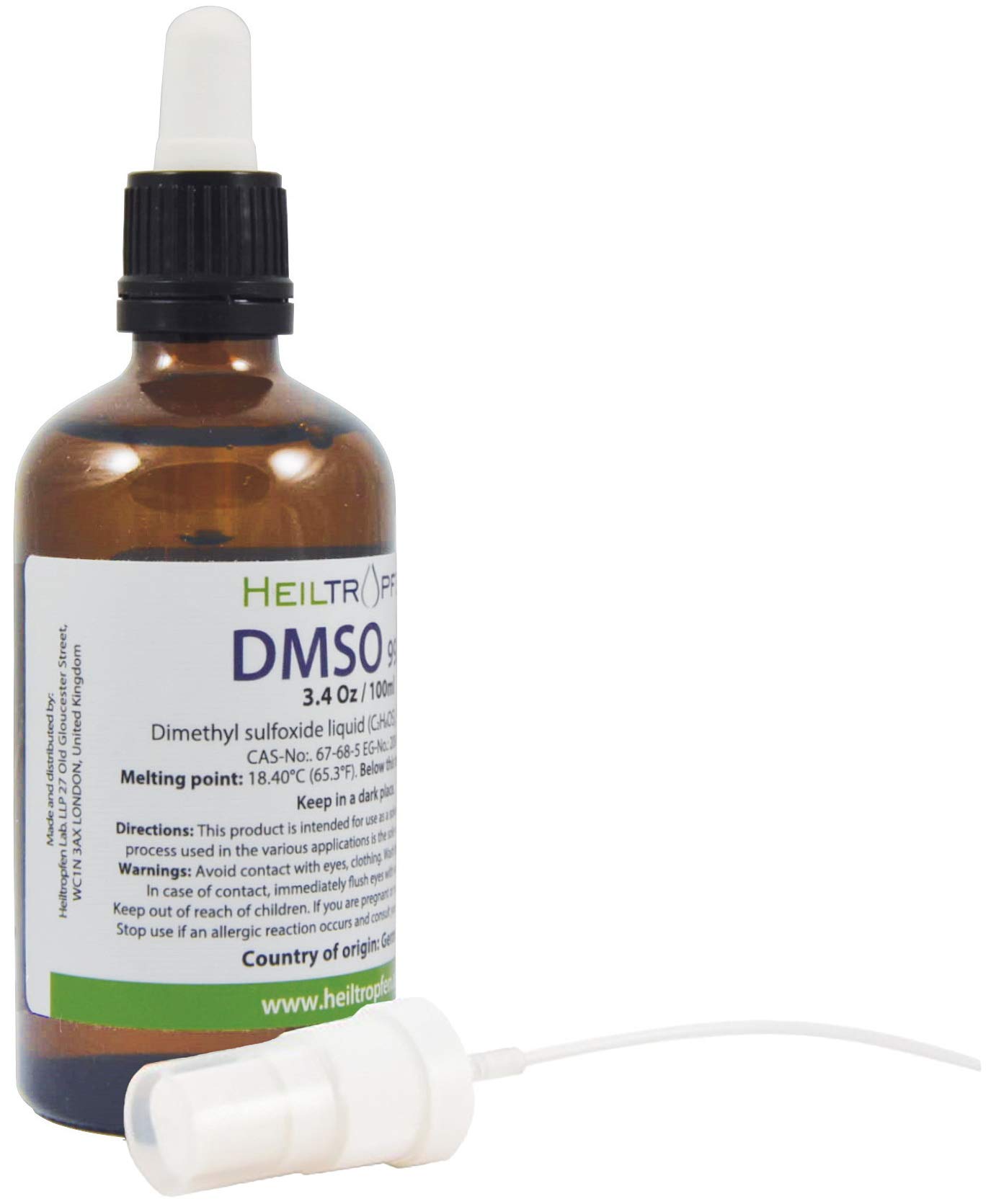 DMSO Dimethyl sulfoxide, Pipette + Spray 3.4 Oz 100ml, Pharma Grade, High Purity, No Odor
