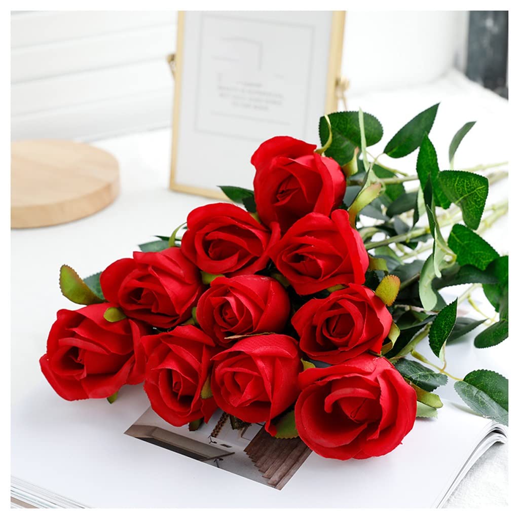 AYCDL Fake Artificial Flowers 10pcs Roses Single Long Stem Blooms Bridal Bouquet Flower Arrangement Home Wedding Centerpieces Decor Arrangements,A-A