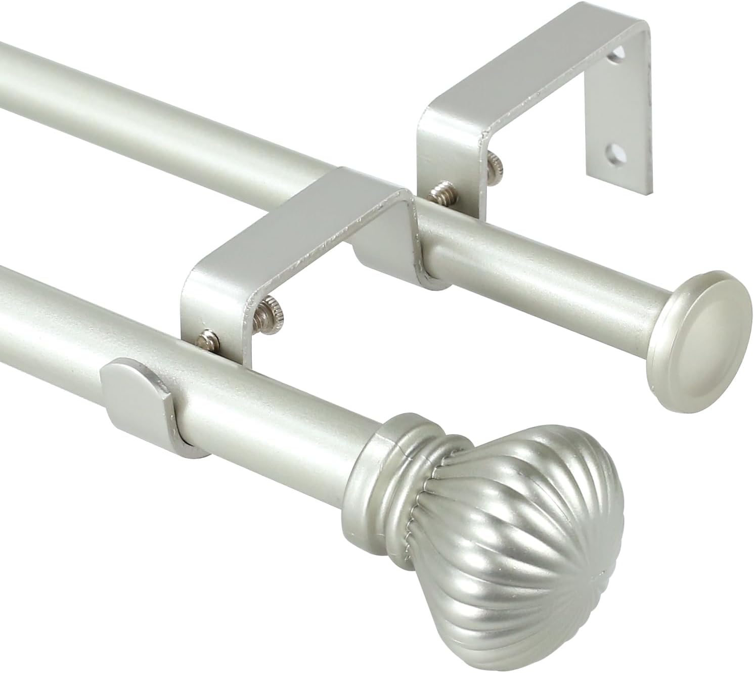 Urbanest Fluted Ball Adjustable Double Drapery Curtain Rod Set, 5/8", 84"-120", Black