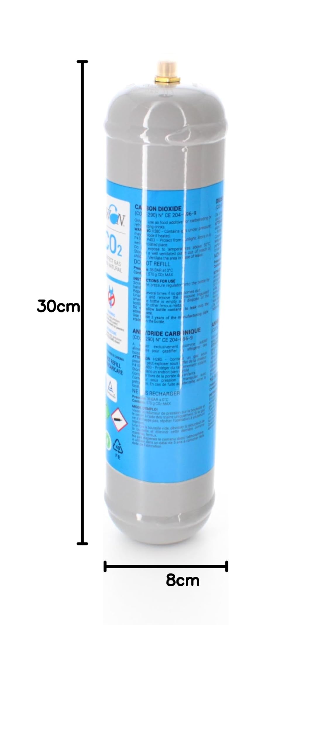 Bombona CO2 para gasificador, 600 g, desechable, casquillo M11 x 1 para dispensadores – Gasificadores de agua con gas, recipiente de acero N° 3 Bombonas
