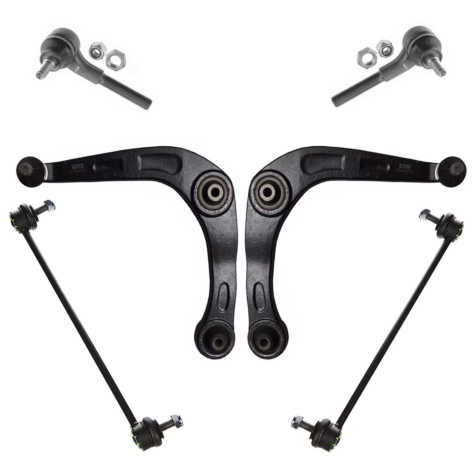 Kit Complet 2 Triangles Inférieurs + 2 Rotules de Suspension 18mm + 2 Rotules de Direction + 2 Biellettes de Barre Stabilisatrice compatible pour 206-3817.14 1612159980 3521.C8