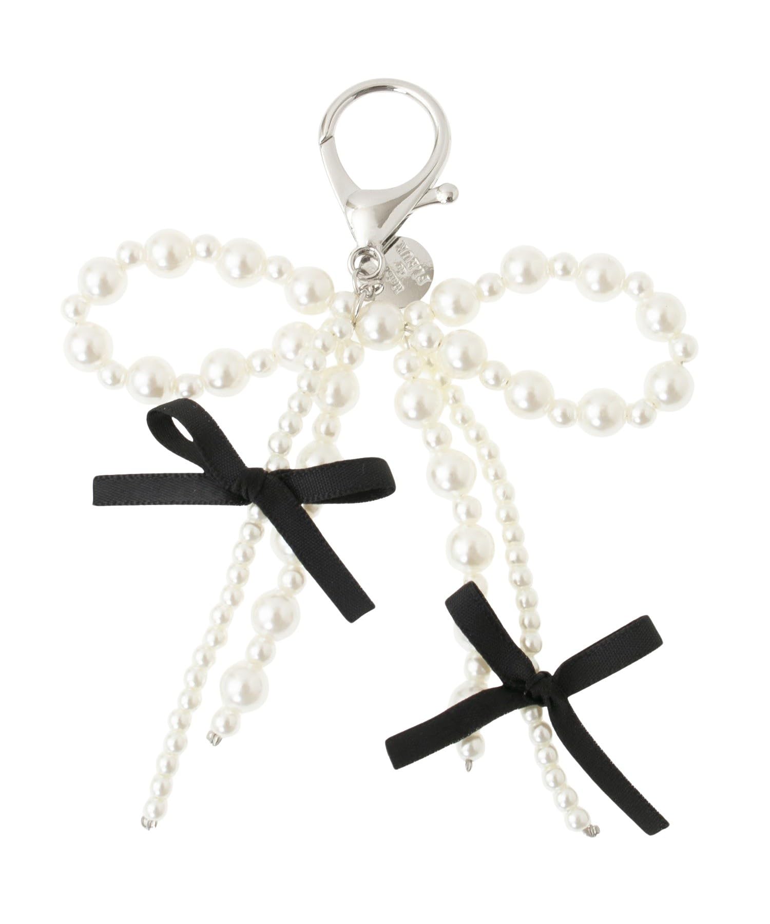 Maison de Fleur Double Ribbon Charm Black Resin Pearl Brass Keychain
