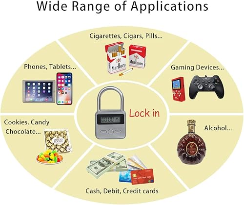 Miniatura 2 de Bloqueo de temporizador de metal, pantalla LCD, tiempo electrónico multifunción, 99 horas de tiempo máximo, candado temporizador recargable USB