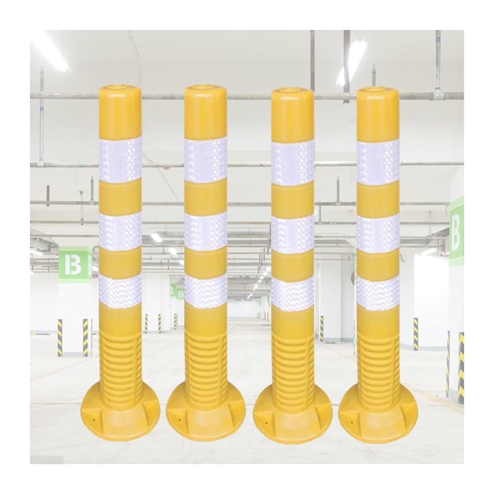 CWCQGH Safety Bollard Flexible Parking Space Blocker, Driveway Road Garage Lot Warning Barrier Cones (Yellow and White 76cm (30in) H)