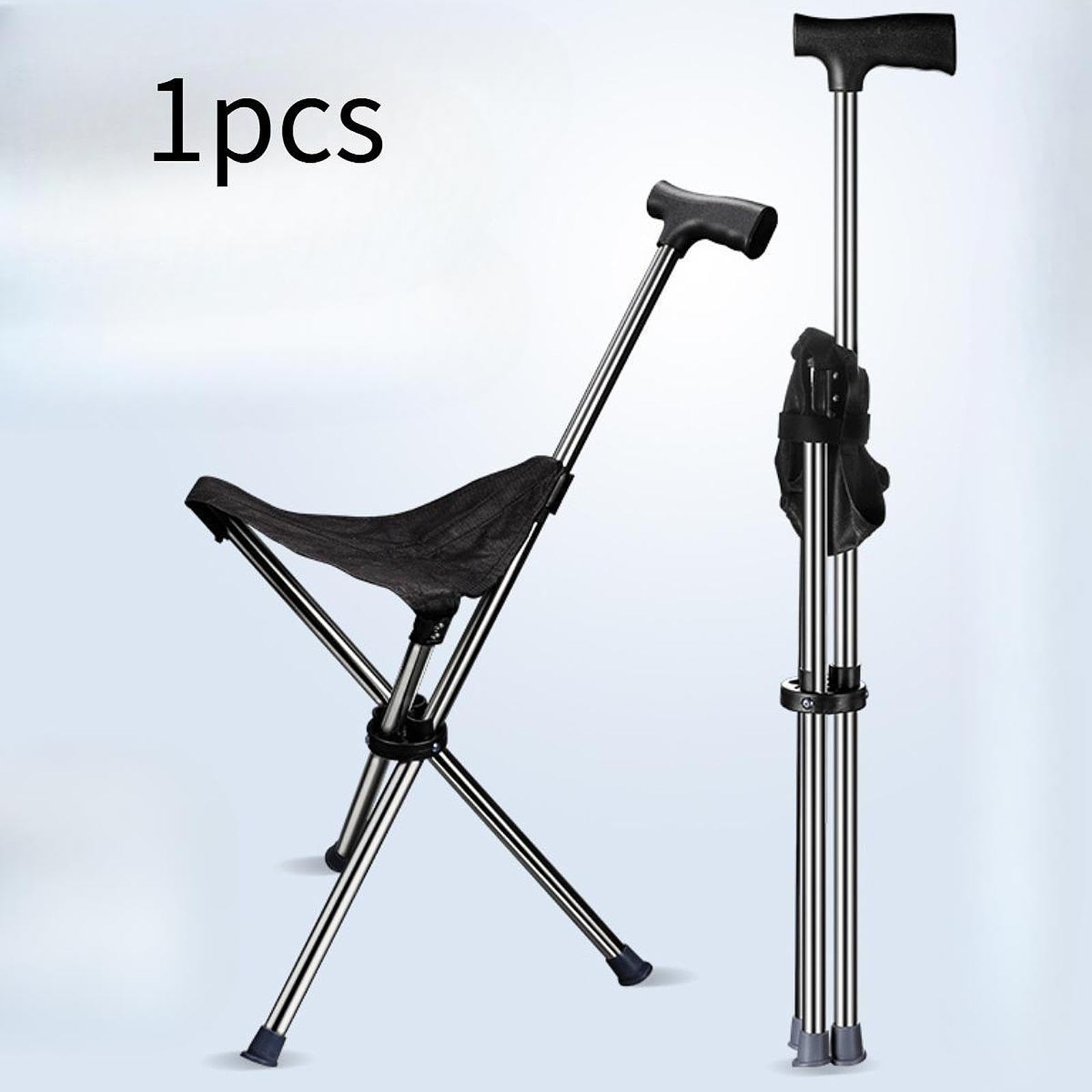Bastón Trekking Bastón con Asiento Silla Plegable Taburete Portátil Acero Antideslizante Ligero Adecuado para Excursiones de Senderismo Viajes de