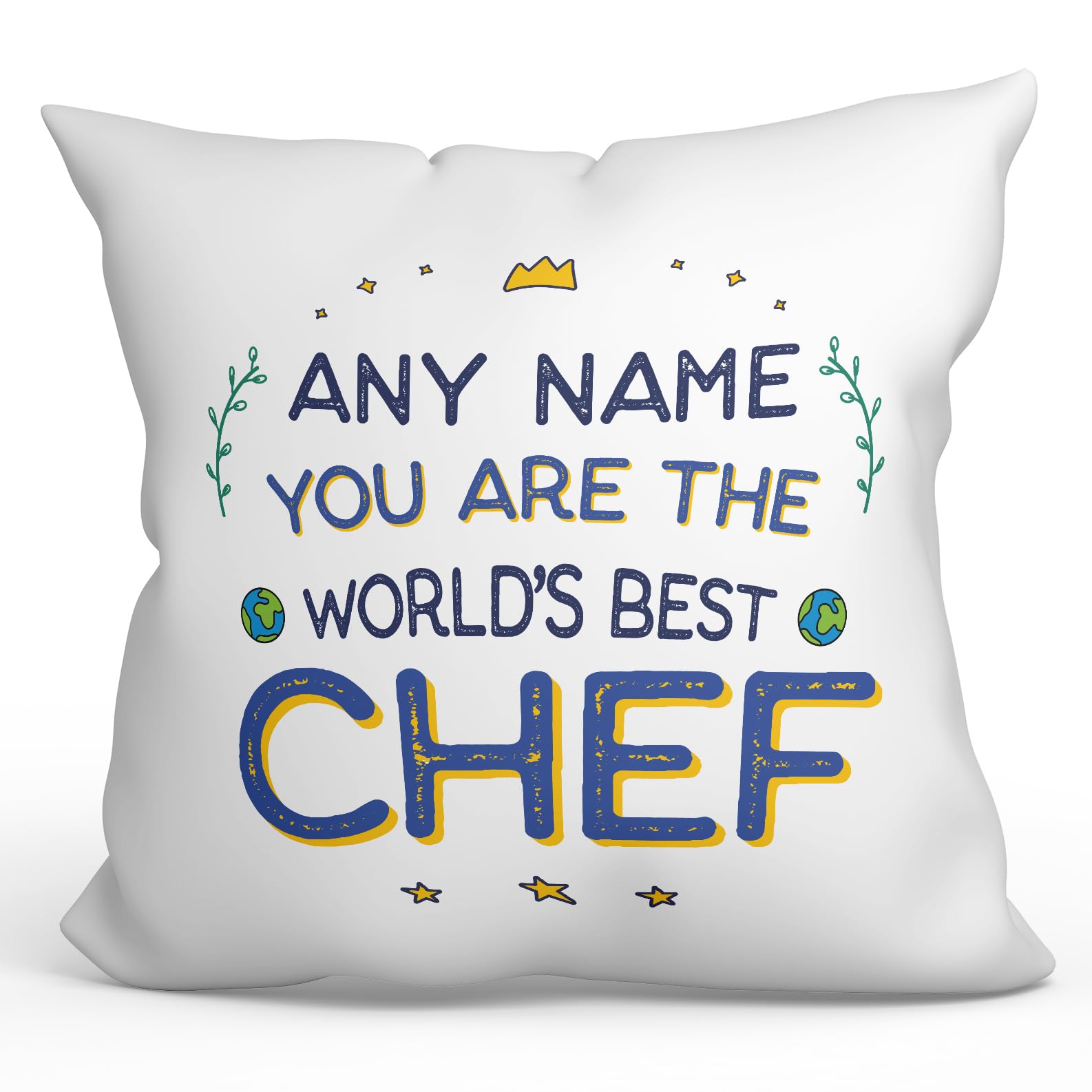 MUGFFINS Personalised Cushion for CHEF Padding included - in English - World's Best - Funny custom gift - Pillow: cover and filling 15.7x15.7 inches โ image 1