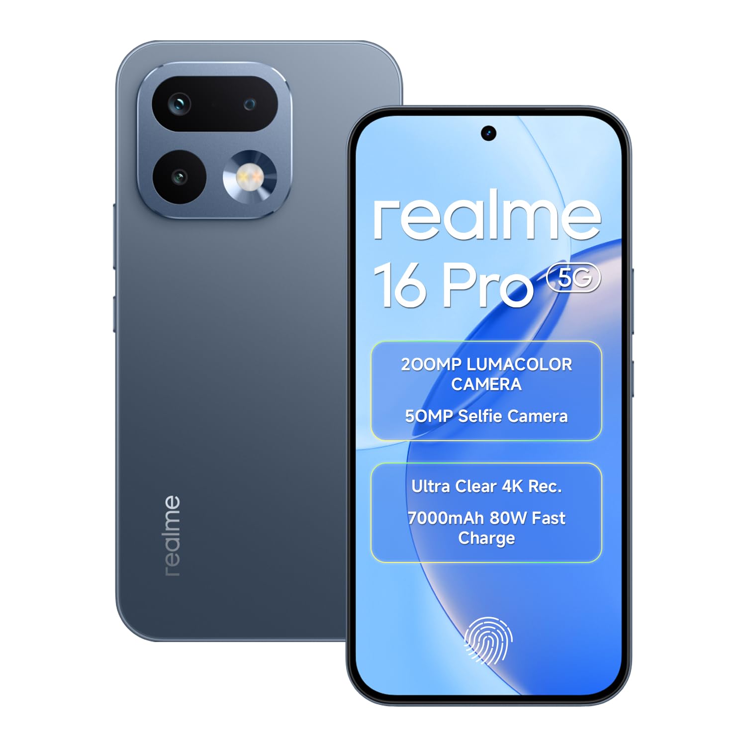realme 16 Pro 5G Smartphone 8GB RAM 256GB ROM 6.78 inch 144Hz AMOLED Display, 7000mAh Battery 80W Ultra Charge, 200MP AI Rear Camera 50MP Front Camera Dimensity 7300-Max Chipset Android 16 IP69 Grey