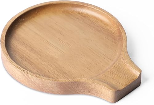Soporte para cucharas de madera de acacia para estufa, soporte redondo liso para cuchara de madera para encimera de cocina con pies de silicona