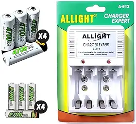 Carphone Warehouse Kit de Carregador de Pilhas e Baterias 9v Bivolt + 4 Pilhas AA 4700mAh + 4 Pilhas AAA 2700mAh Recarregáveis - 110/220v