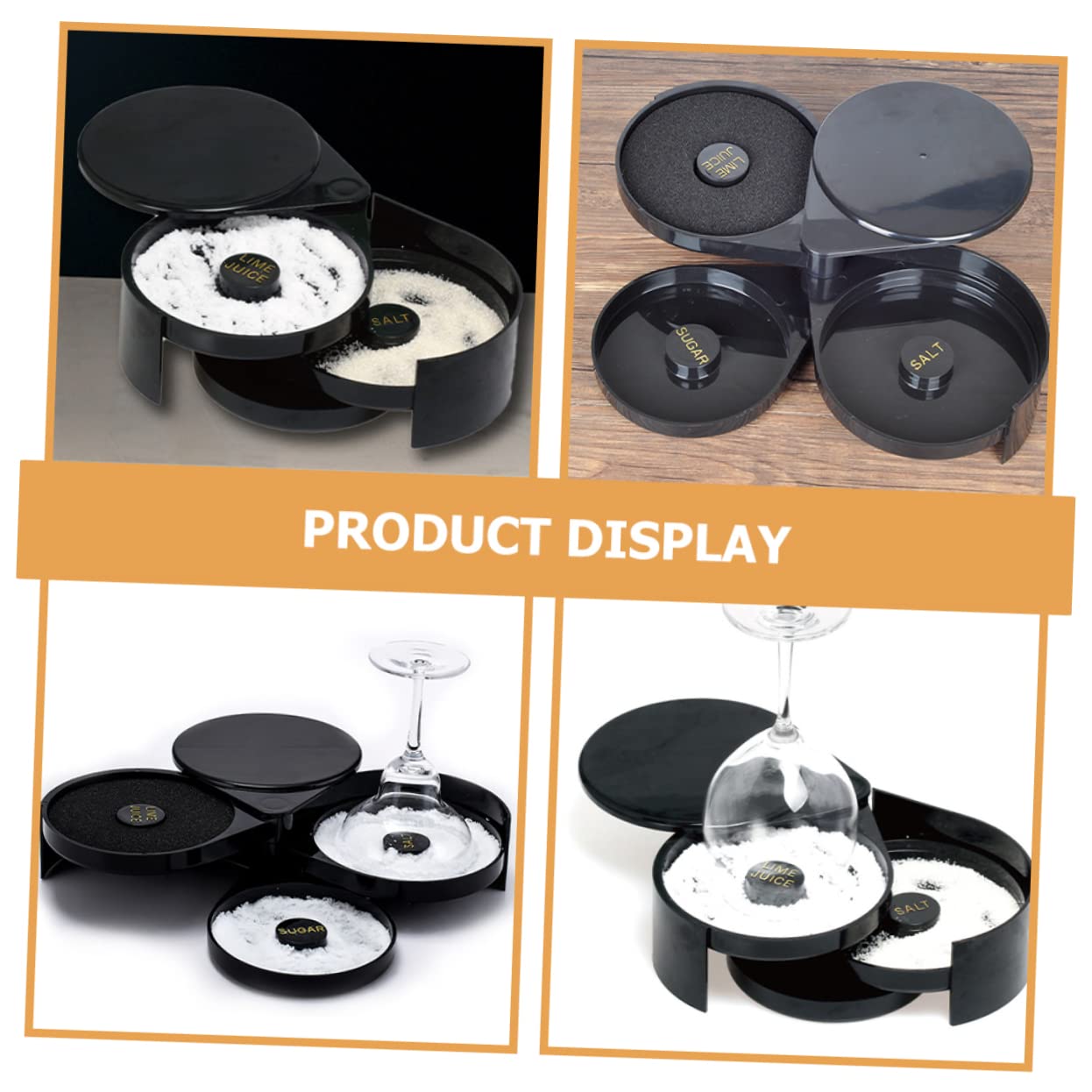 OKUMEYR Cocktail Set 3-Tier Salt Seasoning Box Rotating Trays for Making Cocktails Joints