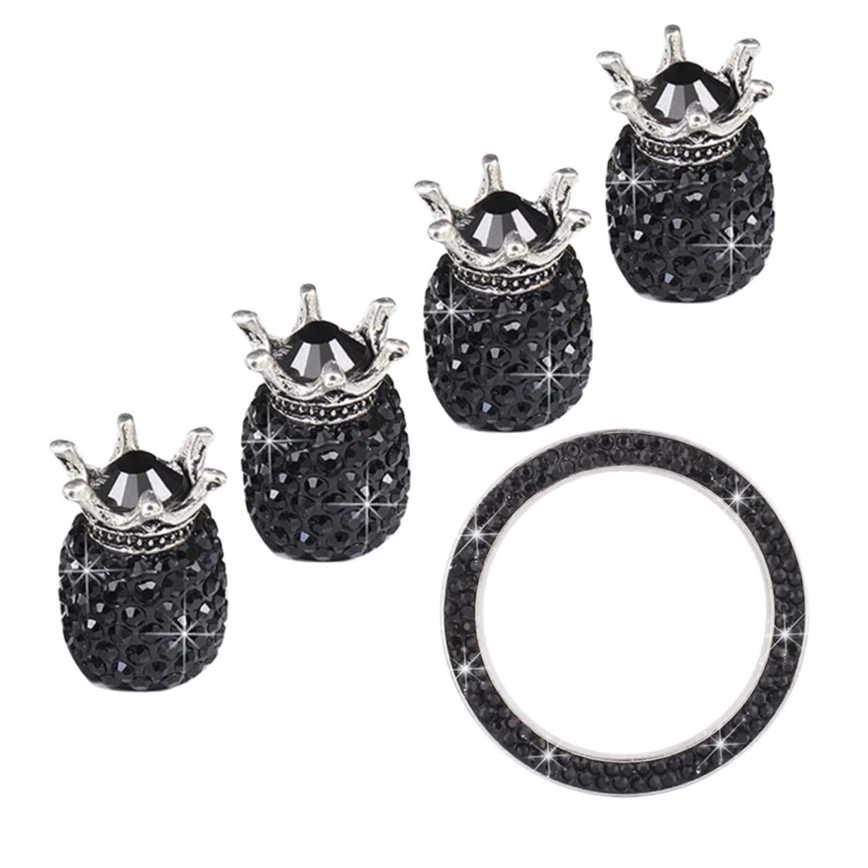 GLEAVI 15stücke Teiliges Set Rhinestone Ventilkappen Und Zündknopf- Auto-Dekoration Schwarz Schützt Vor Wasser Und Langlebiges Material Für Fahrzeuge