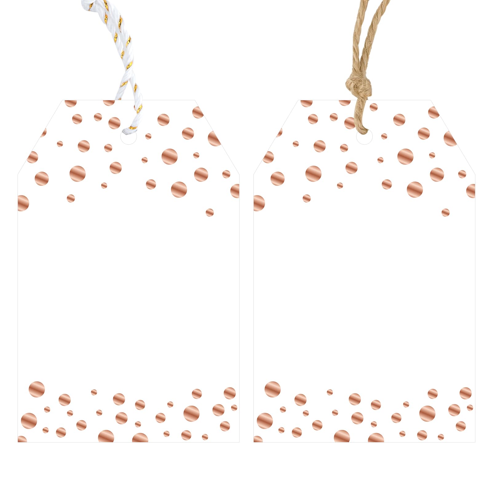 Anwyll Gift Tags with String - 100Pcs Rose Gold Foil Confetti Polka Dot Gift Bag Tags Personalized White Blank Hanging Paper Label Tag for Baby Shower Birthday Party Wedding Christmas Favor Present โ image 1