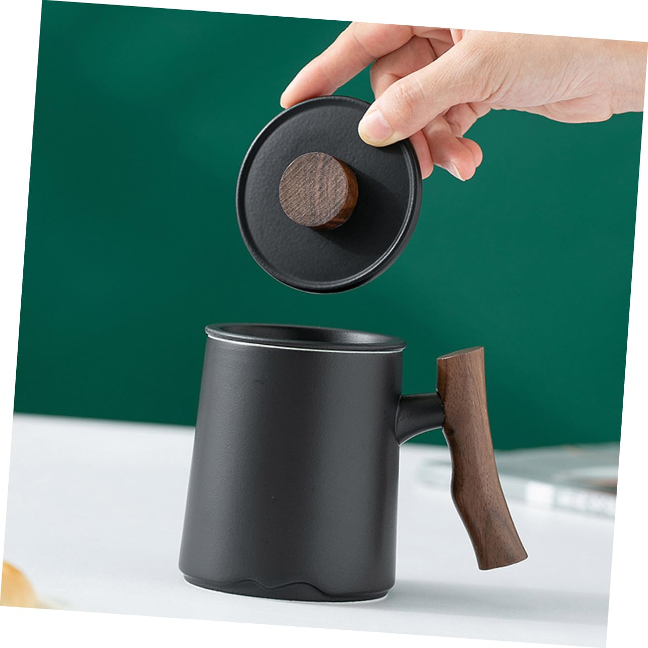 SHOWERORO Taza De Cerámica Grande Con Tapa y Filtro Para Café Infusiones y Té Para Hogar y Oficina