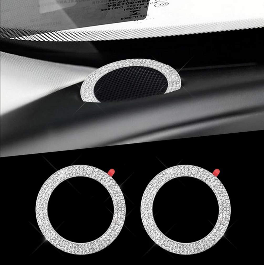 Suitable for Jaguar car XF XE F-PACE Bling Accessories Electronic Parking Button Gear Control Knob 3D Rhinestone Applique Cover Applique Set (Speaker Trim Ring (2 Pieces/Set), Silver)