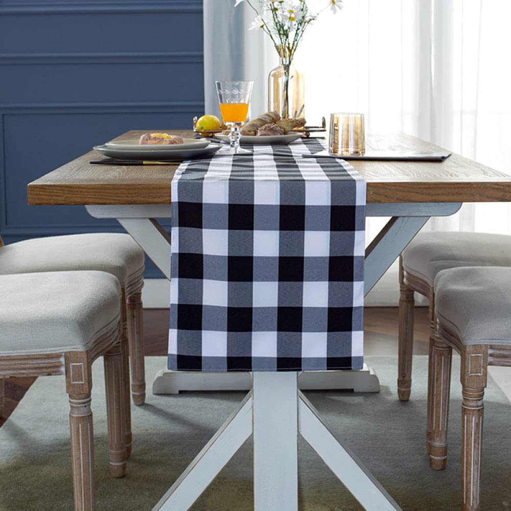Tapetes para Mesa,Camino De Mesa De Arpillera Caminos De Mesa Navideños Mesa Clásica A Cuadros En Blanco Y Negro para Sala De Estar Mesa De Comedor De Navidad Fiesta Decoración Navide