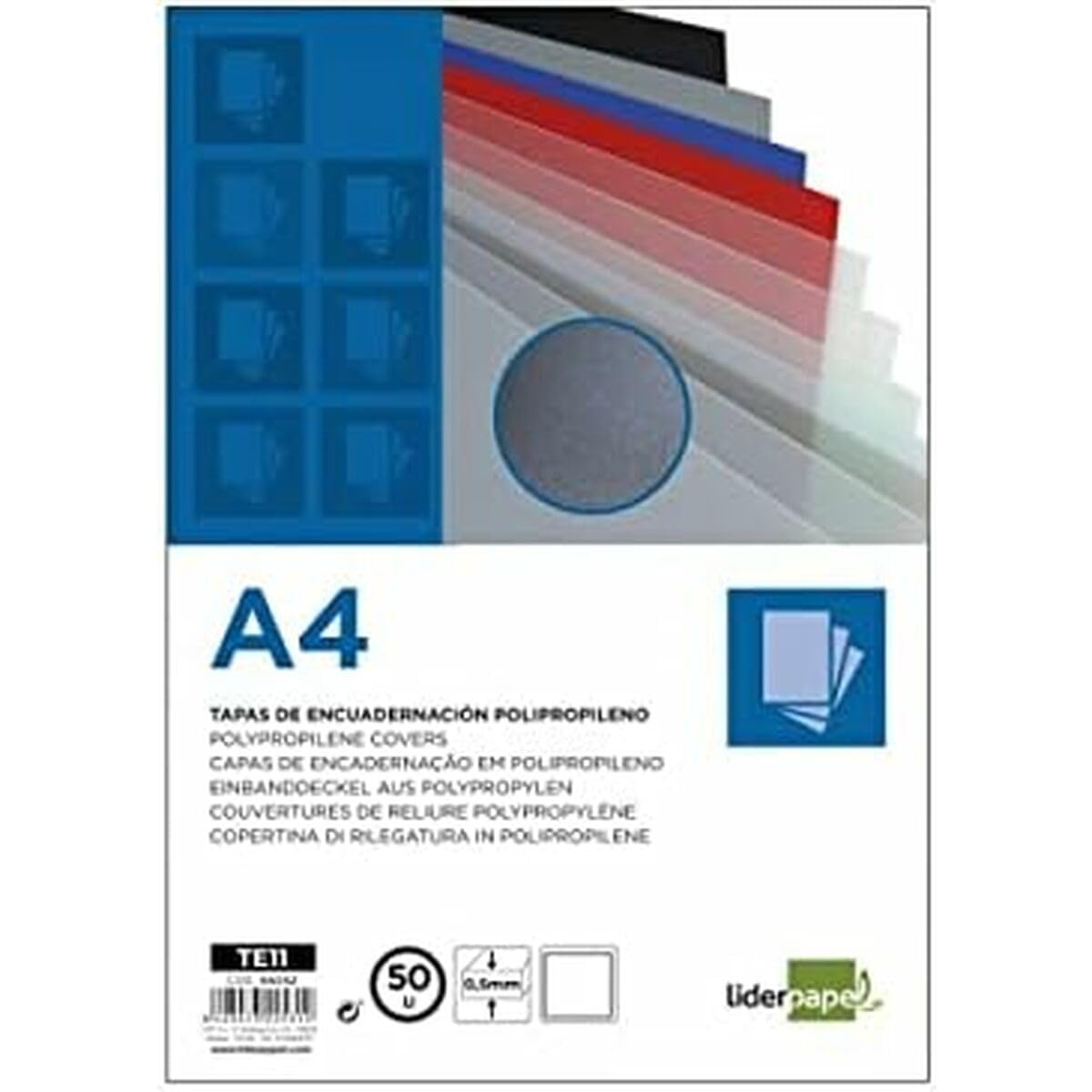 Liderpapel - Tapa Encuadernación Polipropileno A4 0.5Mm Negra Paquete De 100 Unidades